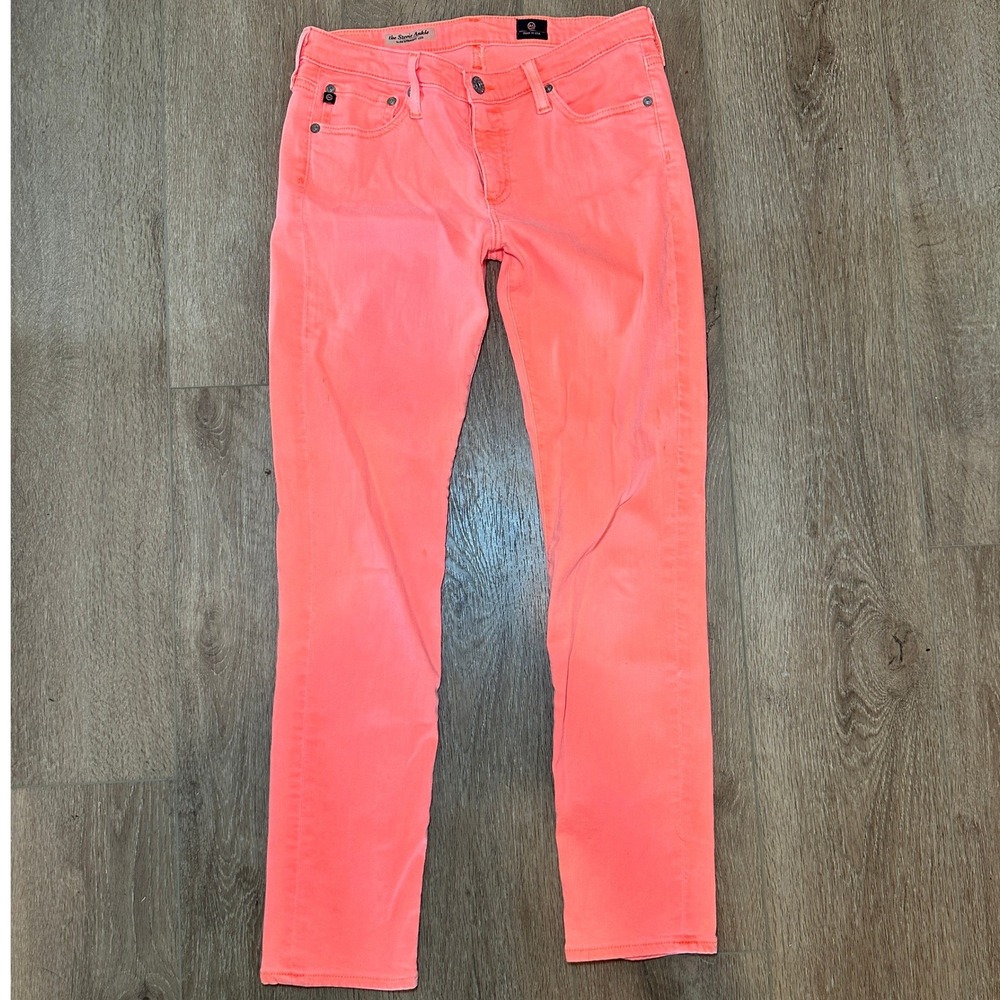 AG Adriano Goldschmied The Stevie Ankle Slim Straight Jeans Neon Coral Pink 28